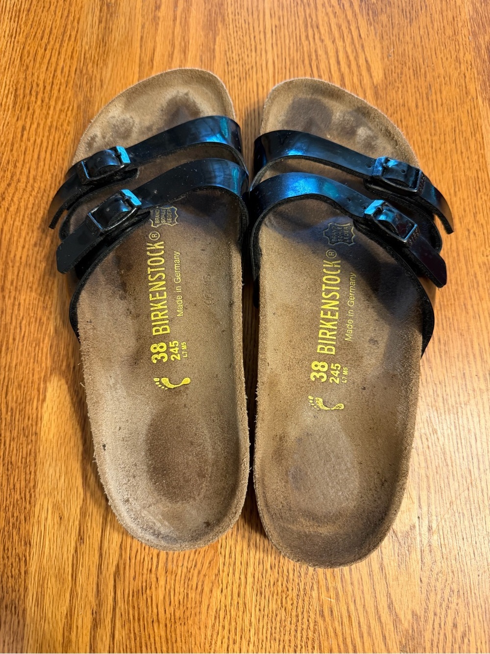 Birkenstock Black Patent Two-Strap Sandals